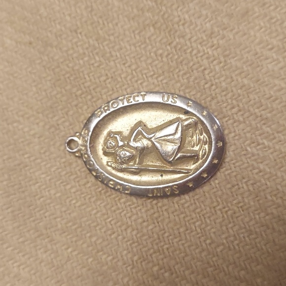 Vintage Jewelry - Vintage Gold Plated Pewter Catholic St Christopher Medal